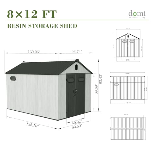 Domi 8x12FT Outdoor Resin Storage Shed with Transparent Windows & Louvered Vents (8x12FT)