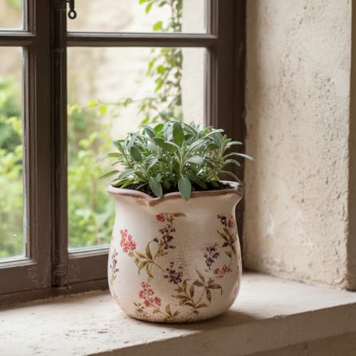 French Farmhouse Ceramic Flower Pot & Utensil Holder for Indoor (Cottage Meadow)