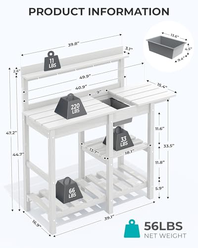 Outdoor Potting Bench Set of 2 with Sink (White / Classic)