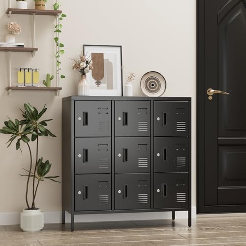 9 Door Metal Locker with Lock and Card Slot (Black / S-9 Doors)