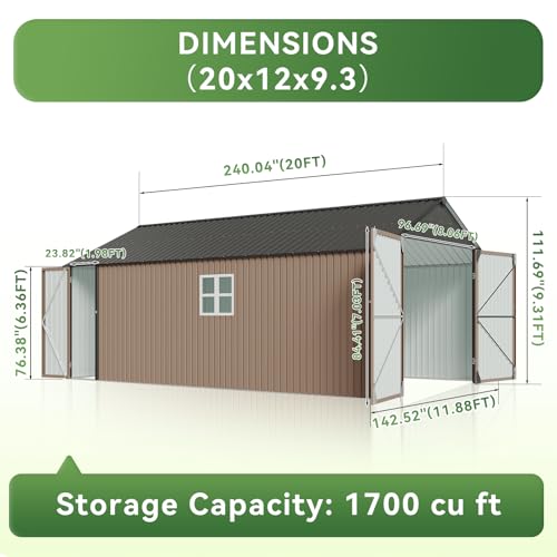 12'x20' Carport Shed Outdoor Metal Storage Sheds (Brown / 12'x20')