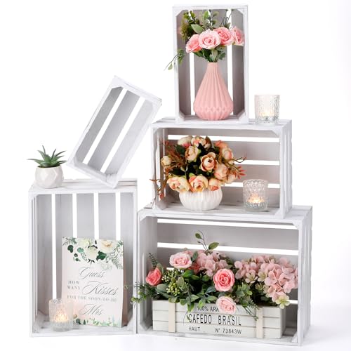 5 Pcs Decorative Nesting Wooden Crates with Handle