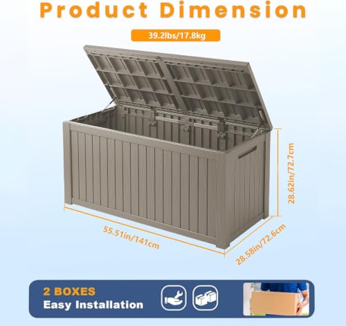200 Gallon Outdoor Storage Box Patio Deck Box Waterproof (Grey / 200 Gallon)