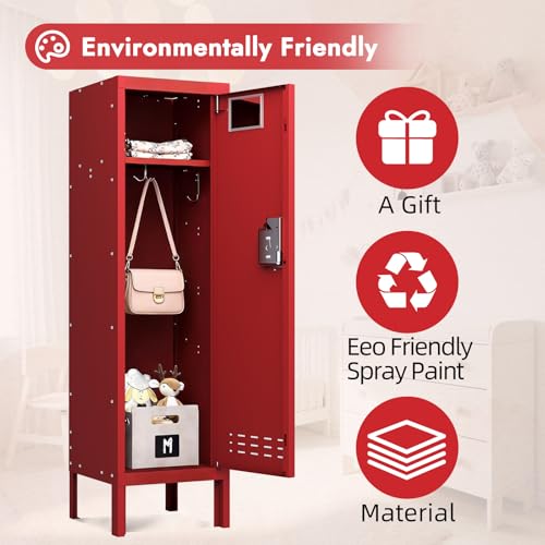 Metal Kids Locker (Red-1 / 1 Door-(54" H x 15" W x 15" D))