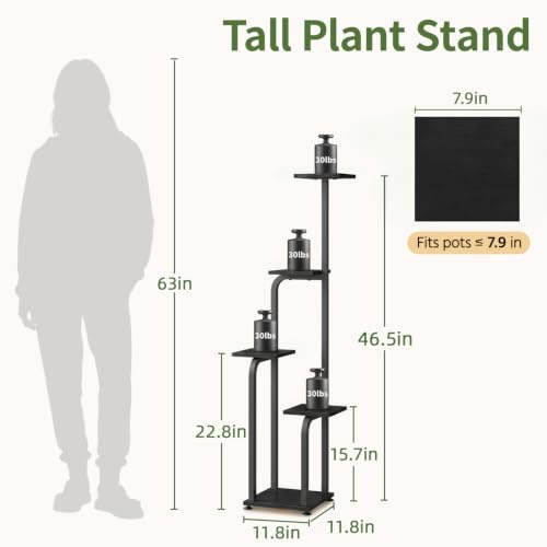 Plant Stand Shelf Tall for Indoor Corner Flower Rack (Standard Black / 5 Tier)