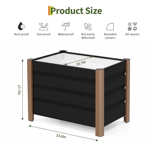 24"x16"x18" Gary Aluminum Raised Garden Planter Box (24x16x18 Inch 2pcs / Gray W/ Bottom)
