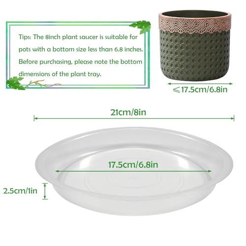6 Pack 8 Inch Round Plant Saucers for Less 6.8 Inch Pot Indoors Outdoors Plant Trays for Pots Planter Saucer Plastic Plant Drip Tray Planter Water Tray for Potted Plants (8"(6pcs) / Clear)