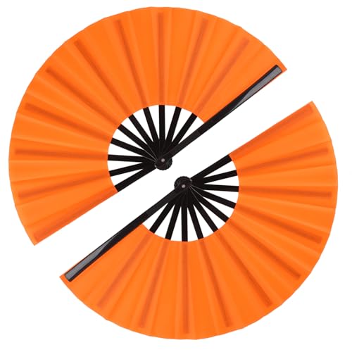2 Pack Large Folding Hand Fan for Men (2 Orange)