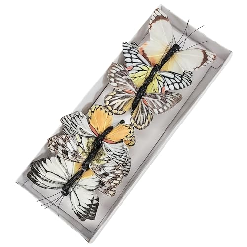 Artificial Feather 3D Butterfly Party Decorations Set of 12 with Wire 6 Color Ornaments for Home Decoration (C Wire)