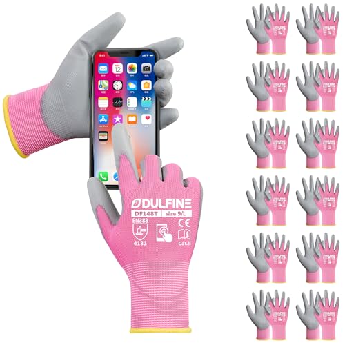 Touchscreen Work Gloves for Women 12 Pairs (Pink / X-Large)