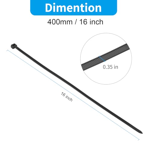 16 inch Black Long Zip Ties Heavy Duty 1000 PCS (Black / 16 inch(200lb))