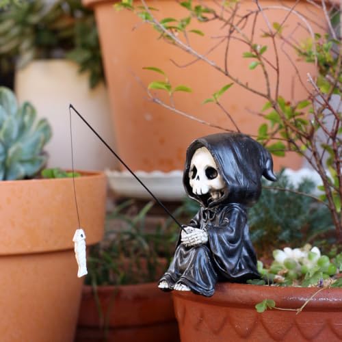 Fishing Grim Reaper Statue Funny Halloween Decorations (Grim Reaper)