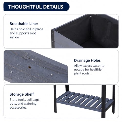 Raised Garden Bed with Metal Legs (Gray / W31x D15x H31in)