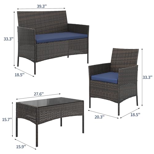 4 Piece Patio Furniture Set (Blue / 4 Pieces)