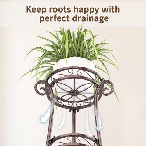 3 Tiers Metal Corner Plant Flower Stand Tall Indoor Outdoor (Bronze / 3 Tier)