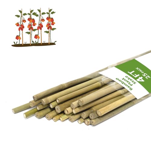 Plant Stakes 4FT Natural Bamboo Garden Stakes (25 Count)
