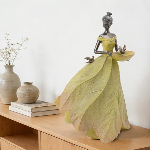 Large Garden Fairy Statue Bird Feeder & Bird Bath (Yellow-23 Inch)