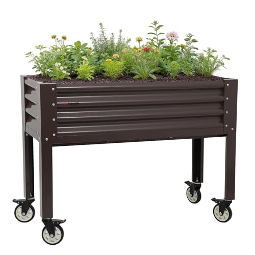 Anleolife Rolling Elevated Raised Garden Bed with Wheels (48x18x35 in / Cafébronze)