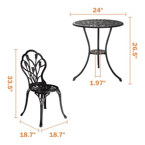 Outdoor Bistro Table and Chairs Set of 2 (Tulip / Black)