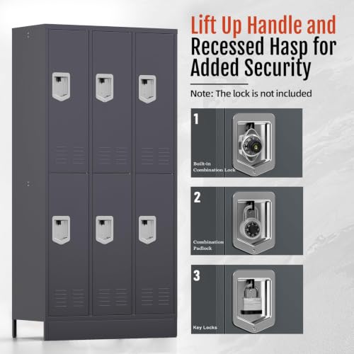 6 Door Metal Storage Locker for Employees (Grey / 6 Door-(72"H x 35.4"W x 15.75"D))