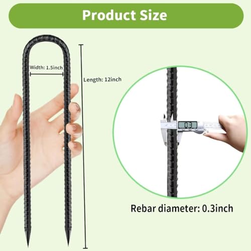 Rebar-Stakes-12-Inch, Ground Stakes Heavy Duty U-Hook Black Coated Anti-Rust Heavy Duty Ground Anchors for Garden Dog Fence Chicken Coop Christmas Decorations Deer Fence 8pcs (8 Count)