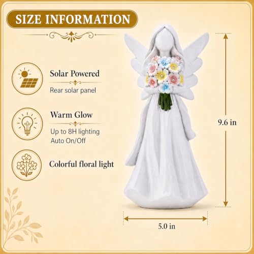 Solar Angel Garden Statue with Glowing Flowers (White)