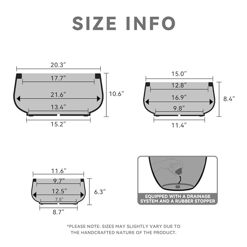 Set of 3 White Concrete Shallow Planters 21.6" 16.9" 12.5" Dia (Pure White / 21.6",16.9",and 12.5" Dia)