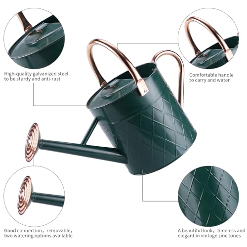 1.75 Gallon Outdoor Metal Watering Can for Garden Plants (Green)