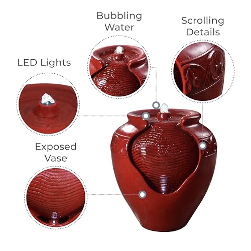 Outdoor Pot Fountain with LED Lights and Pump (Red)