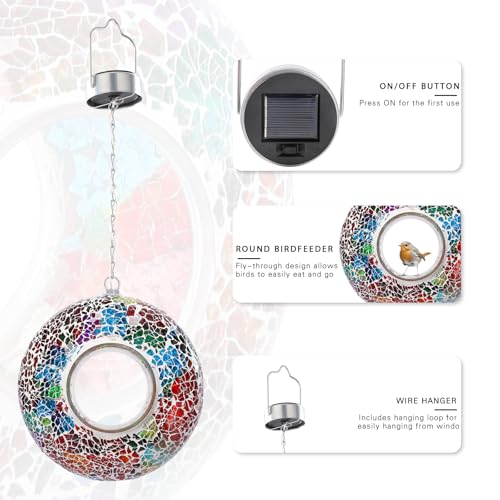 Bird Feeder Fly Through Mosaic Solar Birdfeeder for Garden Decor (Multi)