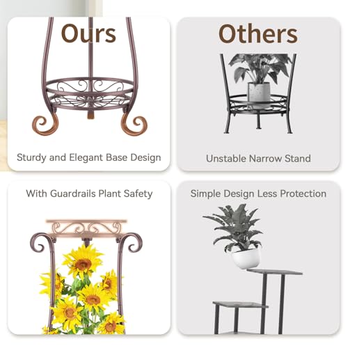 Metal Corner Plant Flower Stand Tall Indoor Outdoor (Vintage Bronze / 2 Tier)