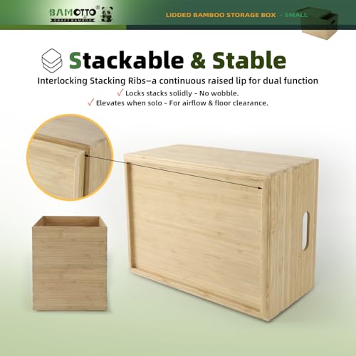 Stackable Bamboo Storage Bin with Lid 10.2”x7.3”x6.5” (Single Bamboo Box with Lid - Small / 10.2"L x 7.3"W x 6.5"H)