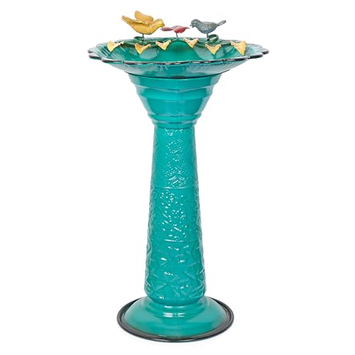 ORS112GN Vintage Metal Pedestal Birdbath with Stand (Green)