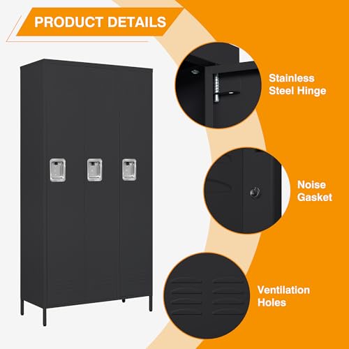 Metal Lockers for Employees (3 Door / Black)