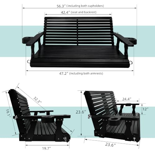 Wooden Porch Swing 2 (Iron Black / 4 FT Extra Large)