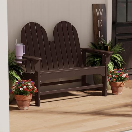 Outdoor Patio HDPE Adirondack Garden Skinny Bench (Dark Brown / 51.5IN)