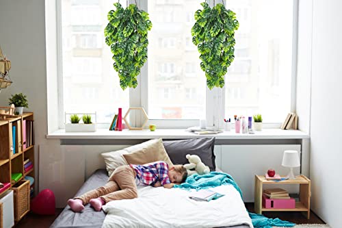 Artificial Hanging Plant 2P 31.5in Plastic Palm Leaves Ivy Greenery (2 Count)