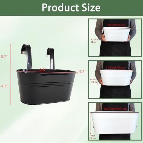10" Metal Hanging Planter for Railing with Detachable Hooks (6 Count)