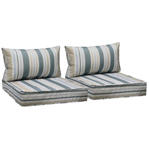 Outdoor Chair Cushions (Slate Gray Blue Coastal Stripe / 25.5"x25.5"x5" / 25.5"x13.5")