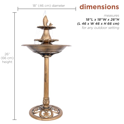 40" Tiered Pedestal Fish Fountain Birdbath (Gold)