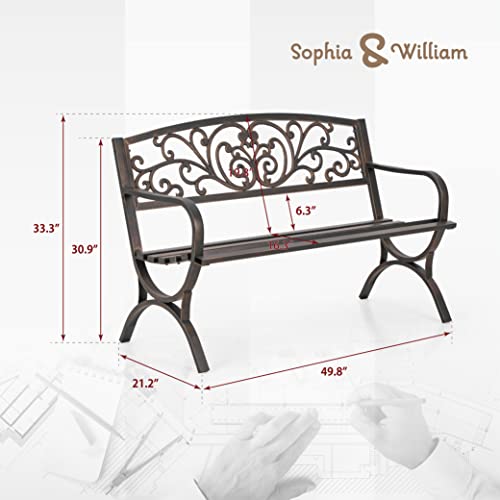 Metal Outdoor Bench Classic Floral Pattern