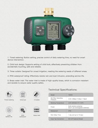 3 Zone Sprinkler Timer for Garden Hose (3 Outlet)