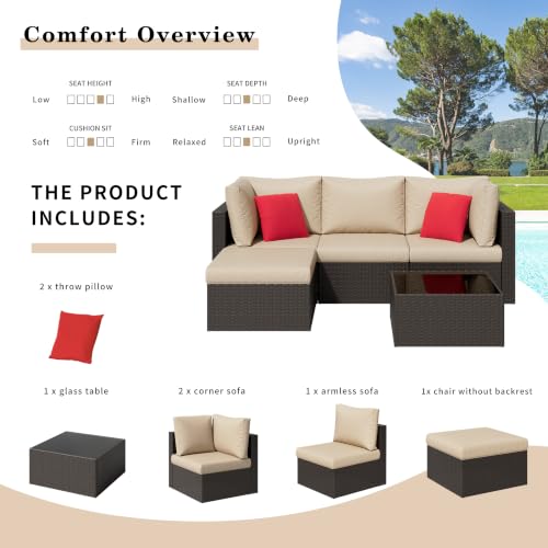 5 Pieces Patio Furniture Sets Outdoor All (Beige / 5 pcs)