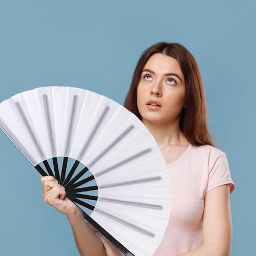 2 Pack Large Folding Hand Fan for Line Dance & Popping (Black Pole White)