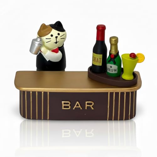 Funny Miniature Cat Bartender Figurines with Cocktail Bar for Office Desk Accessories (Bar Set)