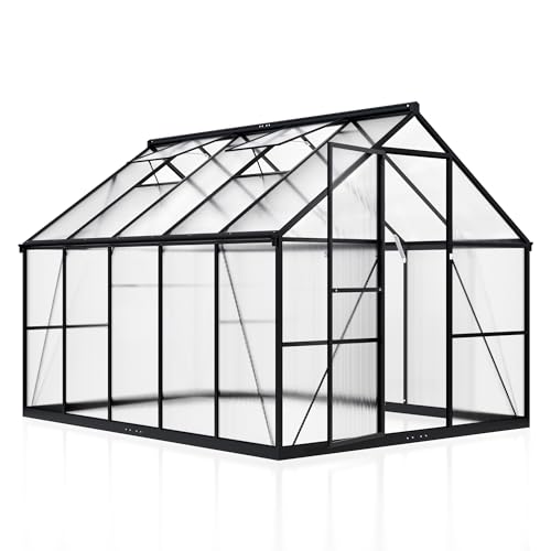 8x10 FT Walk in Polycarbonate Greenhouse for Outdoor (Black / 8x10 FT)