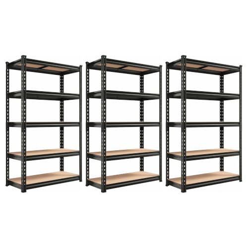 Set of 3 Storage Shelves 5 Tier Garage Shelving Heavy Duty Load 2000LBS (11.8"D x 82.8"W x 60"H)