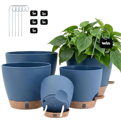 5 Pack Self Watering Planter Pots 10 (Blue / 6.5/7/8/9/10 Inch)