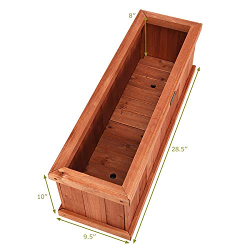 Raised Garden Bed Flower or Vegetable Planter Window Mounted Plant Box for Garden (Cedar Brown / 28"x10"x10")