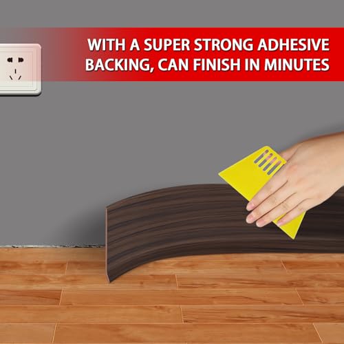 Vinyl Wall Base Rubber Baseboard Molding Trim Self Adhesive 6" Wide (Brown Wood Grain / 6in x 100ft)